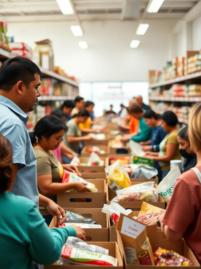 Jun Alinas volunteering at a local food bank, sorting and distributing food to those in need.